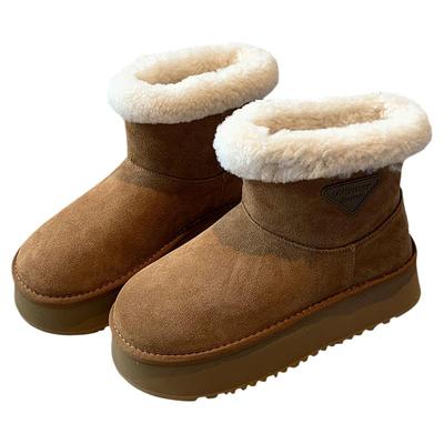 曼斯贝勒真皮羊毛保暖厚底雪地靴