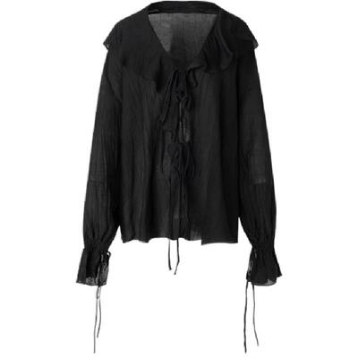 ourhour不规则荷叶领轻薄衬衫