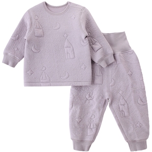 儿童保暖内衣套装秋冬男童高腰打底加厚夹丝宝宝睡衣女童秋衣秋裤