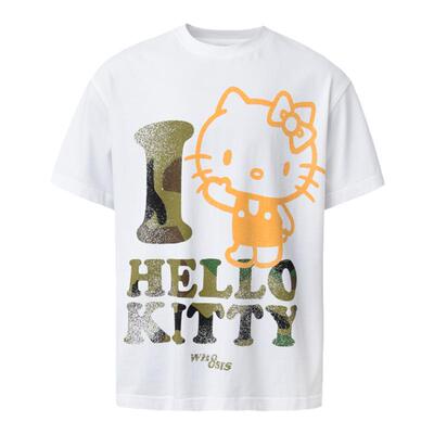 【HELLO KITTY官方联名】WHOOSIS迷彩做旧logo短袖t恤男女街头潮