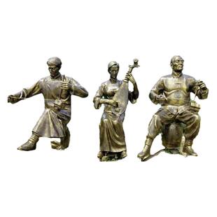 民间音乐雕塑弹琵琶拉二胡玻璃钢人物 户外仿铜民俗街边卖艺摆件