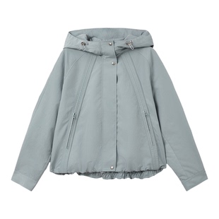 FINITY菲妮迪风衣2026春新款灰绿色简约连帽宽松通勤短款外套女装