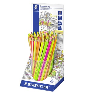 德国STAEDTLER施德楼128 64粗三角木杆4色荧光笔学习办公标记笔