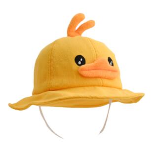 宝宝帽子秋季卡通小黄鸭渔夫帽儿童超萌防晒遮阳帽男女宝春秋盆帽