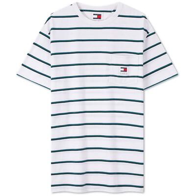 Tommy男装纯棉贴袋条纹短袖上衣