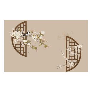 墙纸定制3d立体中式格栅花鸟电视背景墙壁纸客厅壁布卧室墙布壁画