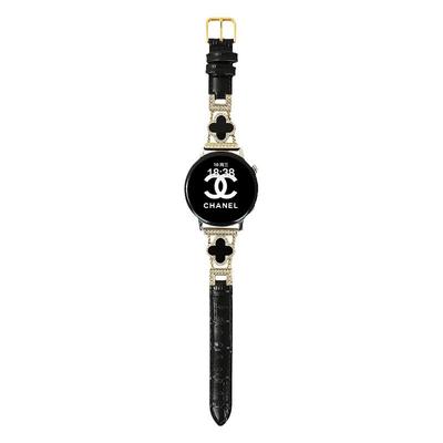 高级镶钻四叶草金属拼接皮质表带