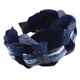 秋冬厚深蓝色丝绒布麻花编织发箍女宽边高颅顶撞色高级感头箍发卡