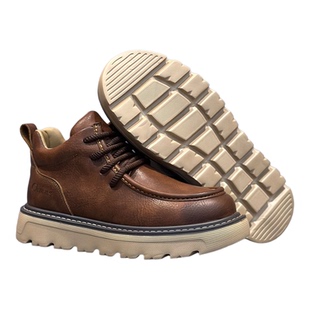 高帮男鞋2025新款冬季复古真皮休闲皮鞋厚底增高男士耐磨马丁短靴