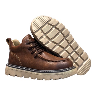 高帮男鞋2025新款冬季复古真皮休闲皮鞋厚底增高男士耐磨马丁短靴