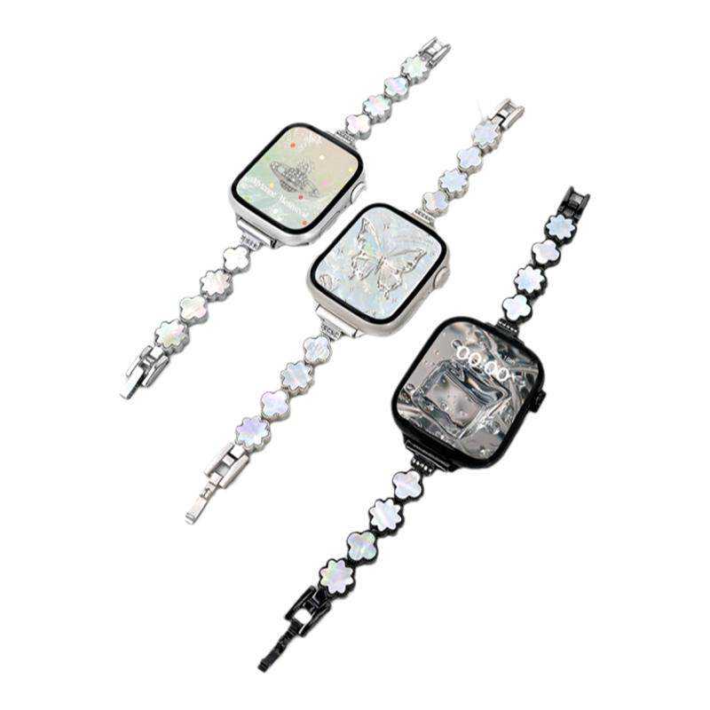 适用iWatch贝母四叶草镭射表带