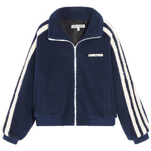 URLAZH有兰新款美式复古减龄学院风毛绒棒球外套女