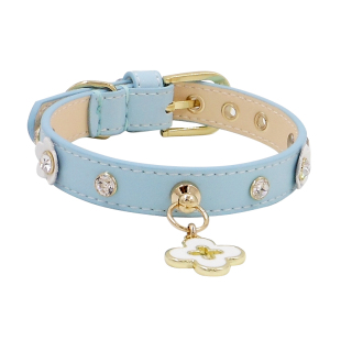 阿奇尔 小花朵奶嘴钉头层牛皮宠物项圈猫狗颈圈