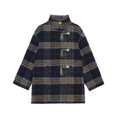 手工编绳格纹大衣77羊毛呢大衣