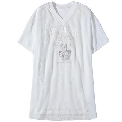谜底连衣裙短袖女2025夏浪漫波嬉风绣花T恤裙宽松H型裙252ML0641