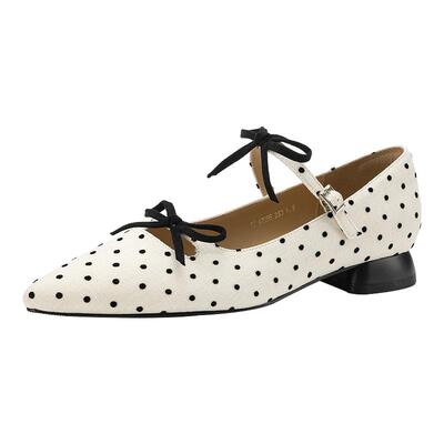达芙妮波点单鞋女法式玛丽珍尖头
