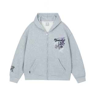 FORNINES加绒开衫卫衣外套男情侣潮牌春季重磅拉链上衣黑色连帽衫