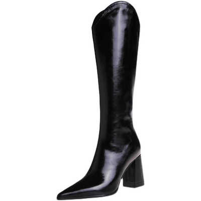 气质不过膝高跟v口骑士靴时尚