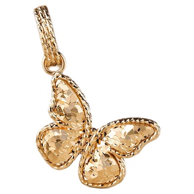 18K金碎冰冰蝴蝶吊坠素金精致