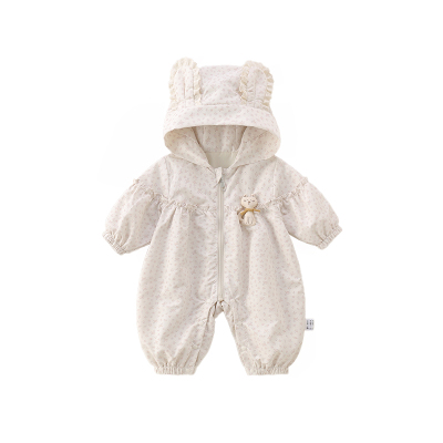 婴儿衣服春季女宝宝碎花连体衣春秋装公主防晒洋气冲锋衣连帽外套