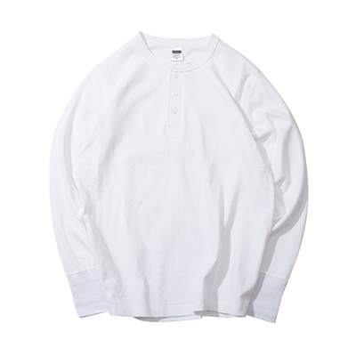 jevocci早春款复古亨利领长袖T恤