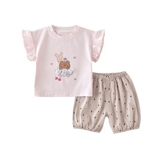 波步女宝宝套装夏装2026新款女童短袖短裤两件套小童夏季薄款衣服