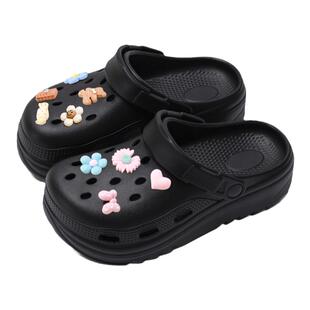 黑色洞洞鞋女款2026新款防滑沙滩增高厚底踩屎感eva拖鞋女夏外穿