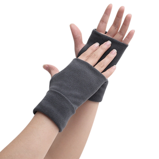 保暖手套半指女短款加厚德绒触屏秋冬季露指学生男写字办公打字