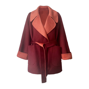 TINNTINN双面双色澳洲羊毛水波纹西装领廓形小个子短款大衣外套女