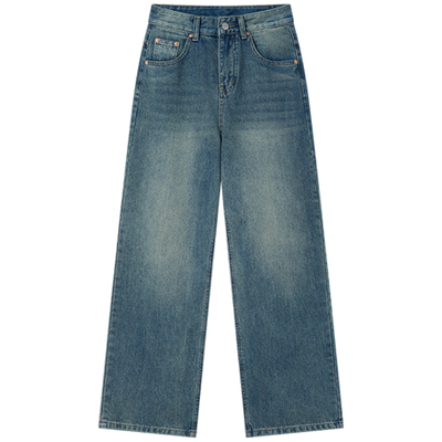 HaloLuu复古高腰显瘦阔腿牛仔裤