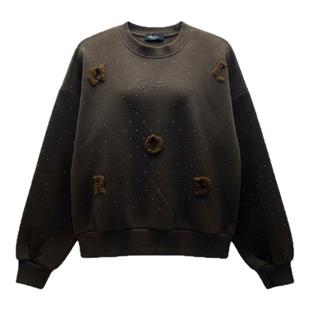 BW 休闲时尚短款宽松慵懒风圆领卫衣长袖女咖色舒适极简主义穿搭