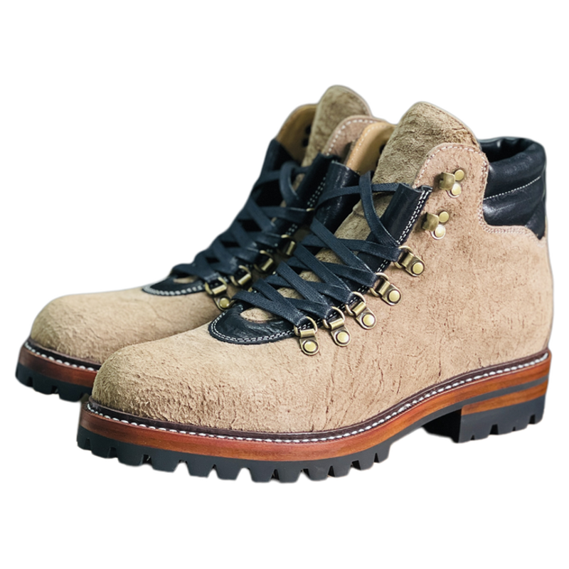 VR兔爷CFS浅卡其疯牛皮工装靴户外登山鞋手工固特异工艺异形山脉
