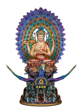 纯铜珐琅彩孔雀明王护世神像摆件