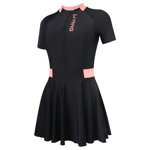 李宁游泳衣女士2025新款连体微胖女孩遮肉显瘦大码保守泡温泉泳装