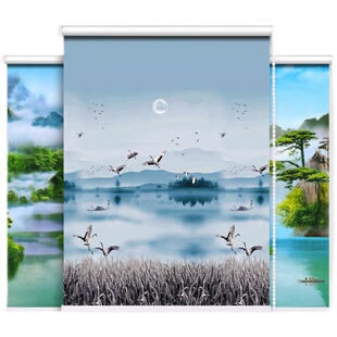 2024新款卷帘窗帘遮光卷拉式升降免打孔安装卫生间办公室手拉遮阳