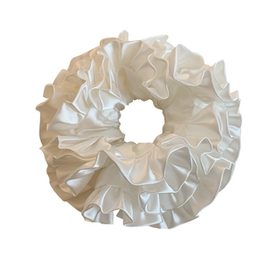 高级感缎面白色双层大肠发圈少女韩系扎头发丸子头发绳低马尾头绳