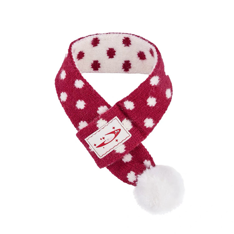 【江南先生&Mookipet联名】红色围脖宠物波点毛球狗狗帽子套装冬