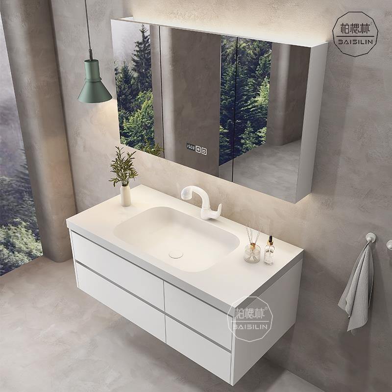 现代智能简约可丽耐一体盆浴室柜组合人造石橡木烤漆洗脸盆洗手台,家装主材,盆、台一体成型式台盆,淘宝优惠券,粉丝福利购,淘宝优惠卷