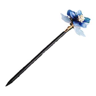 簪子女古风木簪盘发头饰古典气质山茶花简约现代旗袍配饰发簪白色