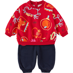 巴拉巴拉宝宝运动套装男童女童加绒红色拜年服秋冬款童装婴儿衣服