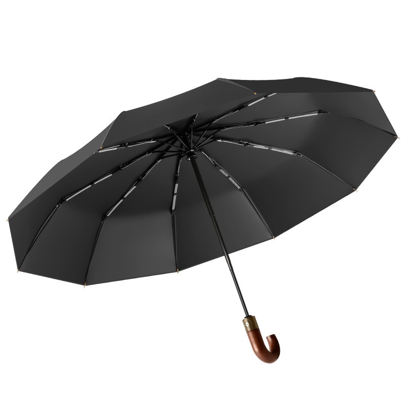 轻奢木弯柄超大晴雨两用全自动伞