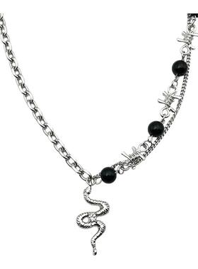 黑色古巴灵蛇拼接项链