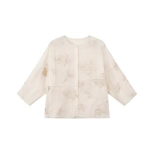 如意连云【青吟】桑蚕丝欧根纱绣花衬衫女新中式国风对襟开衫上衣