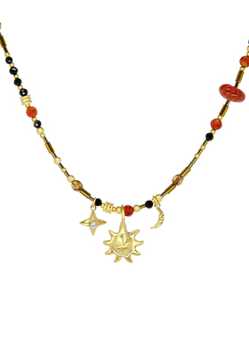 LAZY CIRCLES蜜色日光项链女多元素串珠太阳星星吊坠锁骨链新年红