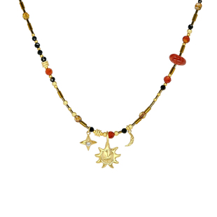 LAZY CIRCLES蜜色日光项链女多元素串珠太阳星星吊坠锁骨链新年红