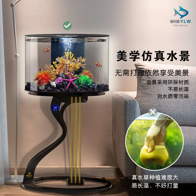 鱼缸客厅小型2024新款电视柜旁落地生态鱼缸免换水边几缸创意造景