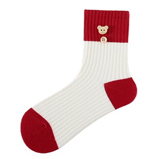 红袜子本命年女款棉袜秋冬中筒袜2026马年新款可爱红色长袜礼盒装