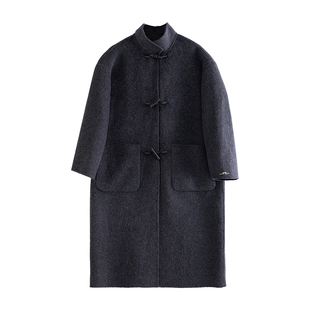 MPAM木质牛角扣中长款大衣女24秋冬立领廓形智性风双面毛呢外套女