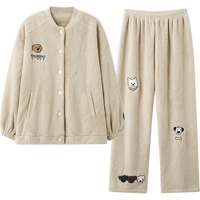 情侣款睡衣秋冬羊羔绒可爱卡通