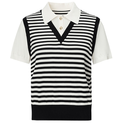 仿佛条纹假两件套头针织衫